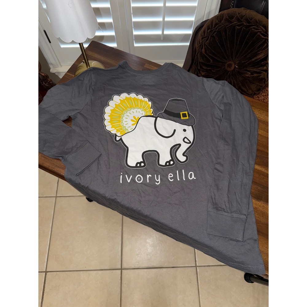 Ivory Ella Thanksgiving Turkey Elephant Long Sleeve Shirt Gray Small
